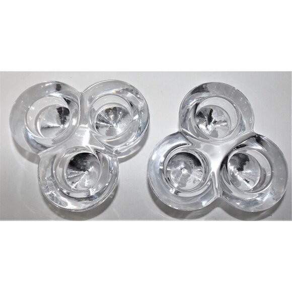 Vintage Set of 2 Tri-footed Crystal Inverted Pyramid Tea Light Holders - Picture 1 of 5